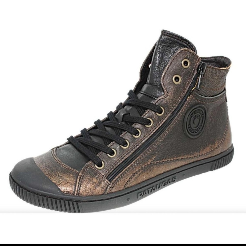 Pataugas Bronze Leather High Top Sneakers